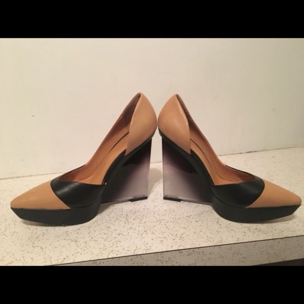 L.A.M.B lucite wedge heels